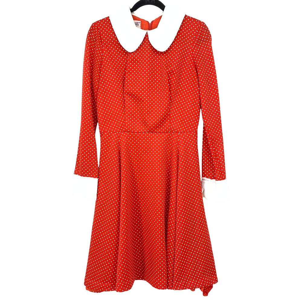 VTG 60s Julie Miller Long Sleeve A-Line Dress Womens Small Red White Polka Dot